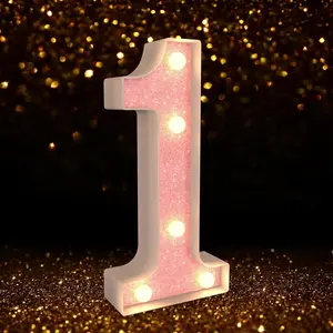 Marquee Numbers Light up LED, Pink Glitter Plastic for 1st Birthday, Wedding &  Shower ()