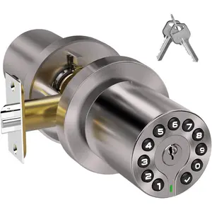 Keypad Door Knob with Key, Keyless Entry Door Lock, Code Door Knob Lock with Auto Lock, Supports 50 User Codes, for Home Office Hotel Bedroom Garage, Not Deadbolt
