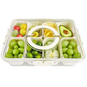 Divided Serving Tray with Lid and Handle, Portable Snackle Box Charcuterie Container, 8 Compartment Snack Divider Container for Candy, Fruits, Nuts, Perfect for Party, Picnic