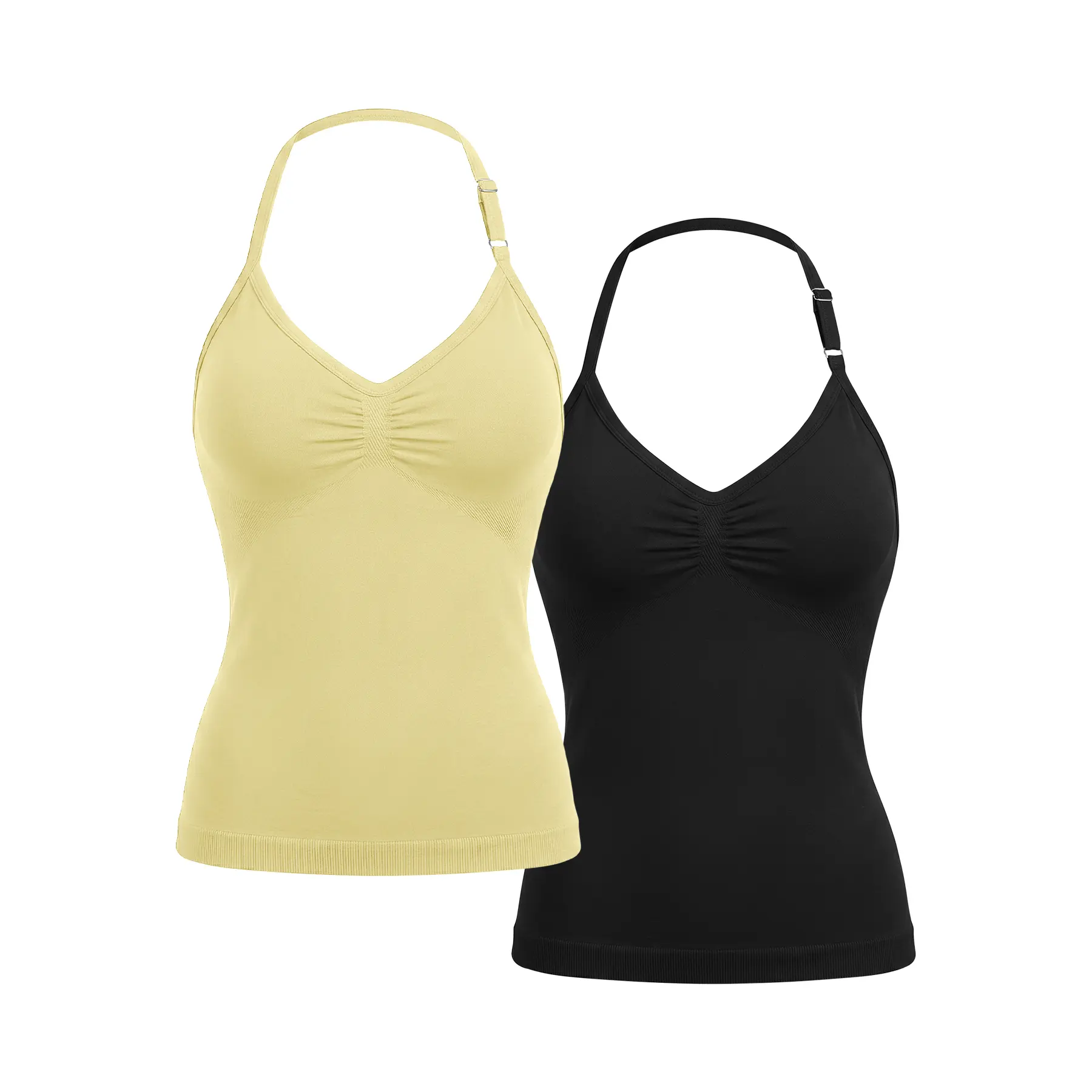 Womens Halter Workout Tank Tops V Neck Backless Strappy Padded Longline Gym Yoga Pilates Top, Adjustable Spaghetti Strap, Backless, Scrunch, Sweetheart, Built-in Bra, Removable