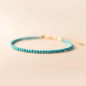 Natural Turquoise Bracelet - Handmade Adjustable 2mm Round Beads Gemstone Crystal Bracelet - Healing Bracelet for Mother's Day