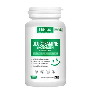 HiPlus Glucosamine Chondroitin Turmeric MSM Capsules 90 Count Hydrolyzed Collagen Peptides with Hyaluronic Acid Biotin Vitamin C for Beauty Joint Health 8-in-1 Full Spectrum Non-GMO Allergen-Free