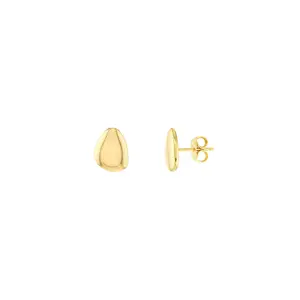 14k Yellow Gold Oval Disc Stud Earrings