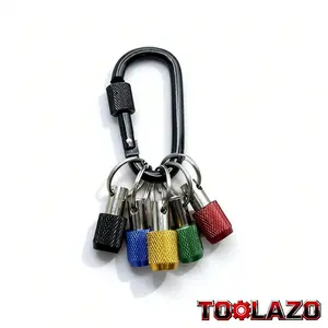 TOOLAZO Portable 5-in-1 Drill Bit Keychain Kit: Includes Five Essential 1/4-Inch Hex Bits, Durable Aluminum Alloy Extension Rod and Quick-Release Adapter for All Impact Drills, All Secured with a Sturdy Carabiner for Effortless Carry and Storage Anywhere.