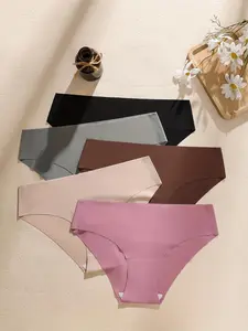 Women's 5pcs Solid Seamless Panty, Breathable Comfortable Knicker for Daily Wear, Soft Underwear for All Seasons, Soft Fit Panty