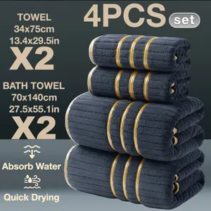 Ultra-Soft Thread Luxury Bath Towel Set, Includes 2 Large & 2 Small Towels, High Absorbency, Perfect for Home Hotel Spa Outdoor