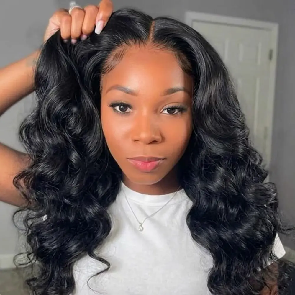 BLING HAIR Women's 100% Human Hair Lace Frontal Wig - Adjustable 13x4/13x6, Pre Plucked Natural Hairline, Drawstring Hood, Glueless, Body Wave, Natural Looking, Protective Styles Headwear (Back to School), Natural Looking Wigs