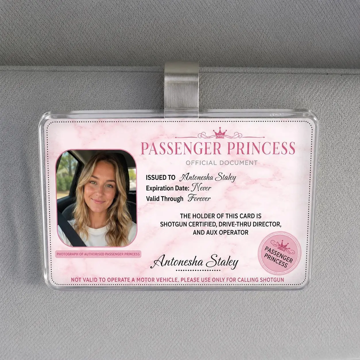 Custom Passenger Princess Photo Card for Car Visor, Personalized Car Accessory, Cute Car Decor, Gift for Husband, Boyfriend or Girlfriend