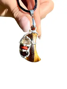 Success & Abundance Moon Amulet Pendant with Black Satin Cord, Tigers Eye, Citrine, Red Jasper, Garnet
