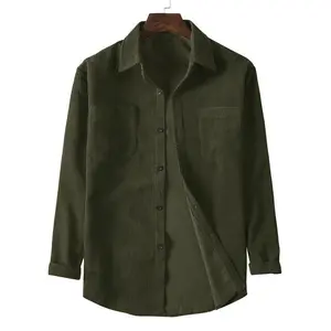 [Corduroy Shirt] Corduroy Men's Long Sleeve Shirt |   Double Chest Pockets - Solid Color Lapel Button-Up Casual Shirt for Spring/Fall Outdoor Hiking & Casual Attire, Regular Fit, Casual Outdoor Shirt |   Chest Pocket Shirt |   Crafted for C