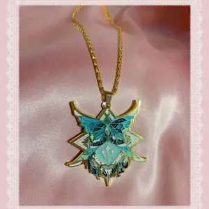 Kawaii FFXIV FF14 Final Fantasy XIV Sage Healer Jfashion Y2K Video Game Gamer Necklace with Teal and Gold Design