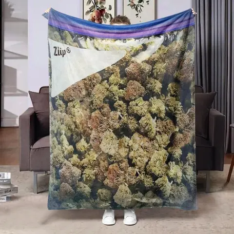 Dank Weed Print Flannel Blanket - Soft Warm Cozy Throw, Christmas Quirky Gift for Plant Lovers, Whimsical House Decor for Home/Office