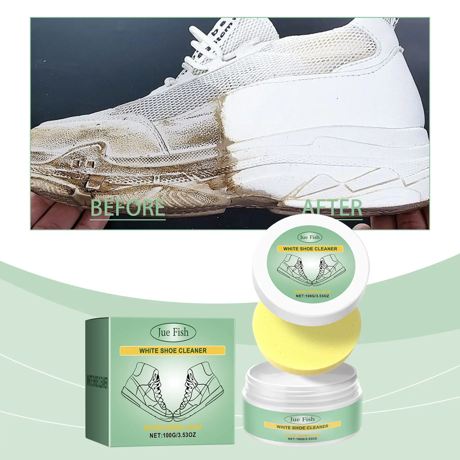 Portable Solid Shoe Cleaner Cream Kit, No-Rinse Footwear Stain Remover with Scrub Sponge, Fast Cleaning, Versatile for Home Care & Interior Decoration