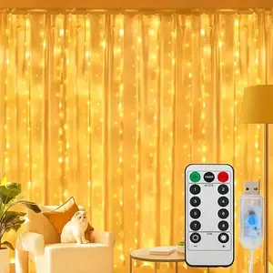 USB LED Curtain Light Strip with Remote Control and Timer - 8 Modes, Dimmable Fairy String Lights for Christmas Tree, Room and Wall Decoration, Warm/Multicolor, 300LED