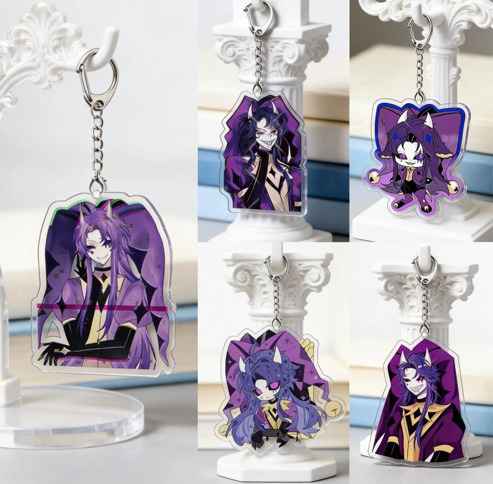 Dark Circus Jester Q Version Acrylic Keychain - Clowncore Backpack Charm  Creepy Cute Gifts - Cute Acrylic Cartoon Keychain, Funny Meme Character Charm for Keys, Bags, Backpack, Durable Gift for Fans & Collectors