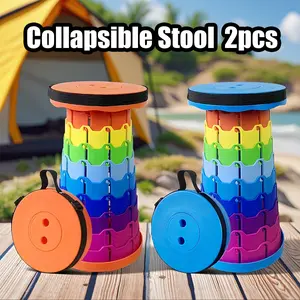 BLYXTENNE 2PCS Collapsible Stool, Max Load 400LB Outdoor Folding Stool, Portable Telescopic Stool, Easy To Store, Small Bench, Height Adjustable Chair, Suitable For Camping, Hiking, Fishing, Rainbow Stool, Christmas And Father's Day Gift