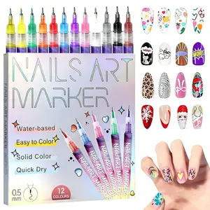 Cutics 12-Color Quick-Drying Acrylic Nails Doodle Pen Set for DIY Nails Art, 3D Dot Embroidery & Manicure Polish, Ideal for Home & Salon Use