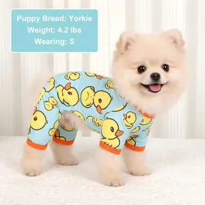 Cute Breathable Dog Clothes, Blue Base Duck Print, Four-Legged Suit for Chihuahua Yorkshire Terrier, Cat Apparel, Costume