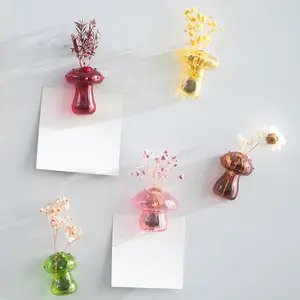 5 Pcs Mini Mushroom Vase Magnets Cute Tiny Glass Plant Vases for Refrigerator Accessories Kitchen Locker Office Decoration Magnetic Vases