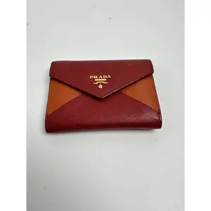 Pre-owned PRADA Leather Wallet Saffiano Colorblock Envelope Compact JD379PR