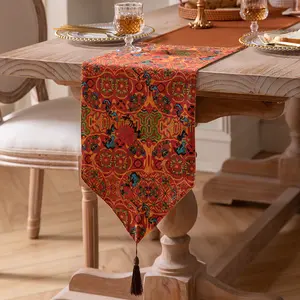 Classical Style Printed Patchwork Tassel Fabric Table Runner Dunhuang Mural Tea Flag Tea Mat Dining Table Cover Decorative Cloth