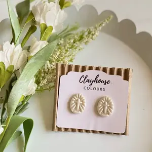 Clay Cross Stud Earrings (Pearl)