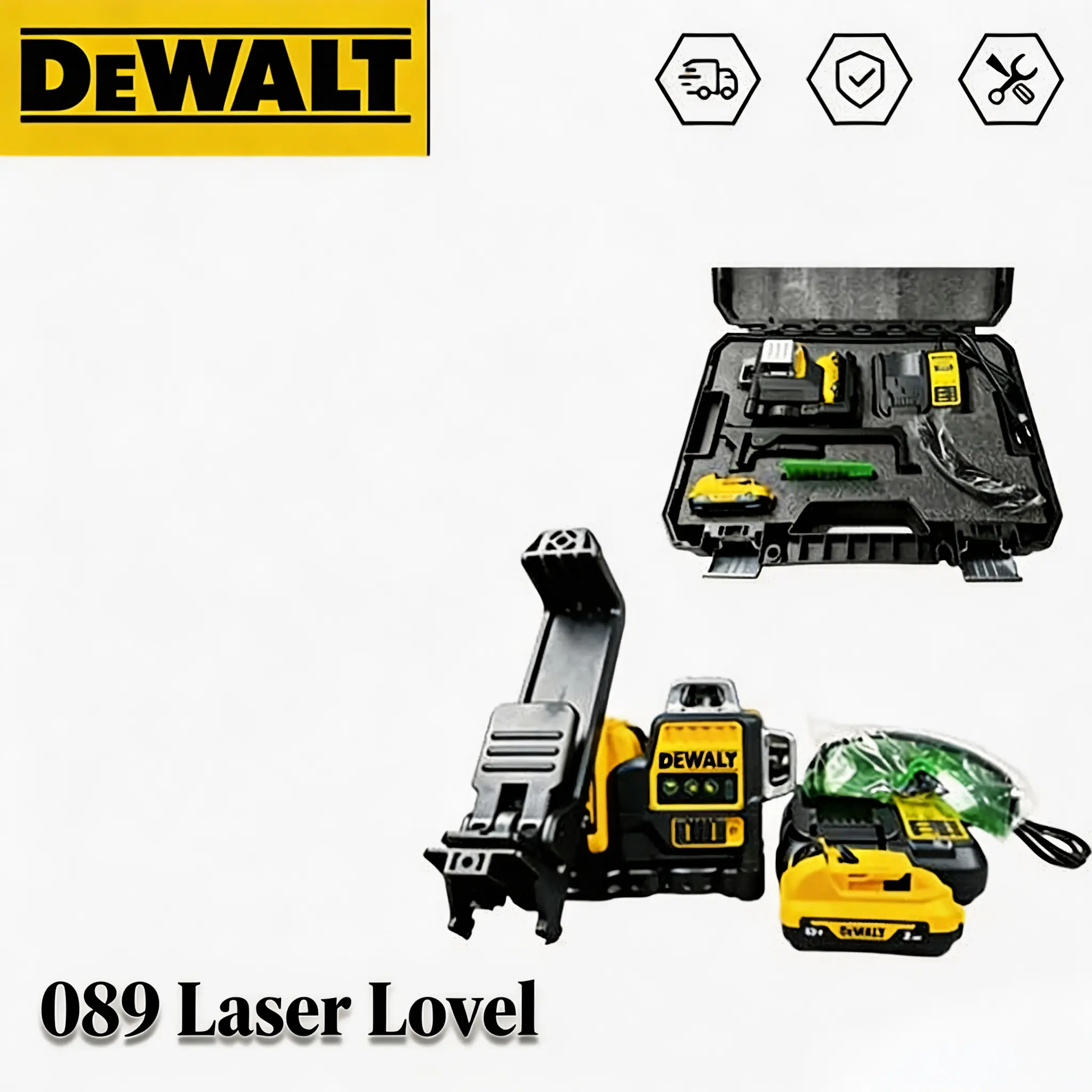 DeWalt 089 Laser Level Kit with Green Beam, Tripod Mount, and Protective Eyewear for Interior Construction & Alignment - Self-Leveling Tool with 3 Projecting Modes.