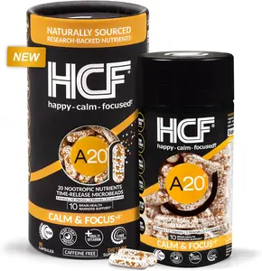 HCF A20 Microbead Brain Supplement + Multivitamin - Calm, Focus, Mood, Memory, Alertness, Attention, Vision, Blue Light, Sleep, Immune System