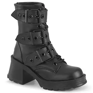 Demonia Bratty-118 Black Vegan Leather Ankle Boots