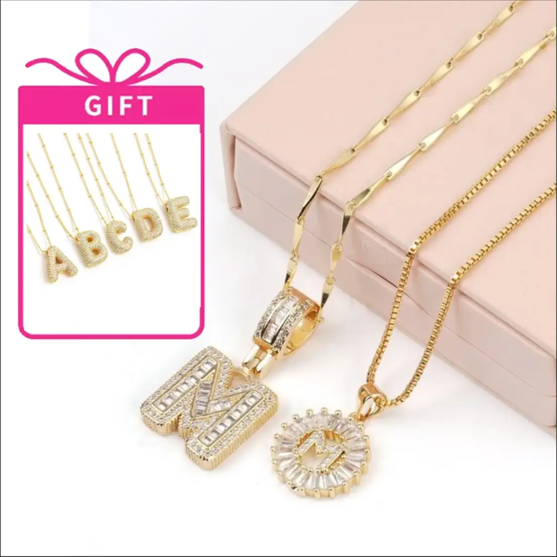 YSTT 2 Pack Initial Letter Pendant Necklaces with Zircon Stones for Women, Fashion Jewelry for Parties & Birthdays with Gift Box，Gifts for Valentine's