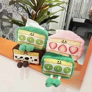 20cm Lovely Cat Strawberry Shaped Tissue Box, Sweet Girly Style Household Tissue Organizer, Cute Ornament for Bedroom Living Room Decoration