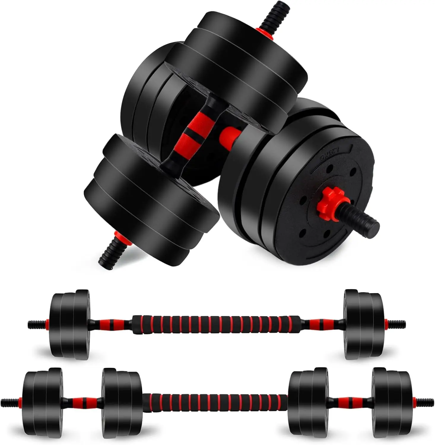 5-44bls Adjustable Dumbbell Set for Home Gym Fitness Weight Plates, 3-in-1 Ergonomic Modes, Heavy Duty Cast for Strength Training Barbell Weight Set E
