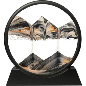 Ocean Art Landscape Painting Ornaments Valentines Gift Moving Sand Art Picture Sandscapes in Motion Round Glass 3D Deep Sea Art for Adult Large Desktop Figurines 7 Inch Decor Calming  Christmas Gift Set Stock Up Christmas Decorations