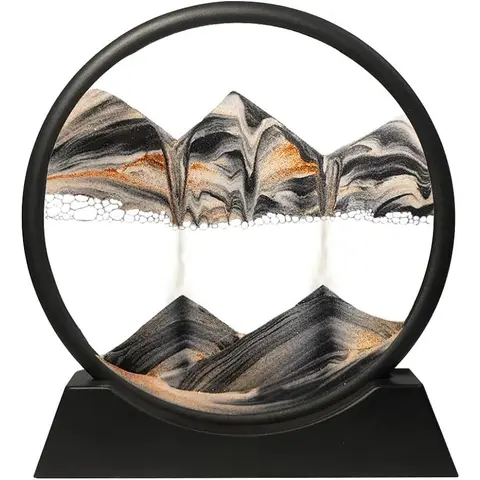 MIUVA 7-Inch Round Moving Sand Art - 3D Deep Sea Sand Picture with Glass Frame, Patience-Calming Landscape Ornament for Home, Office Desktop Decor