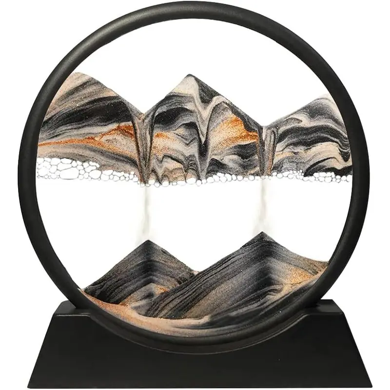 MIUVA 7-Inch Round Moving Sand Art - 3D Deep Sea Sand Picture with Glass Frame, Patience-Calming Landscape Ornament for Home, Office Desktop Decor