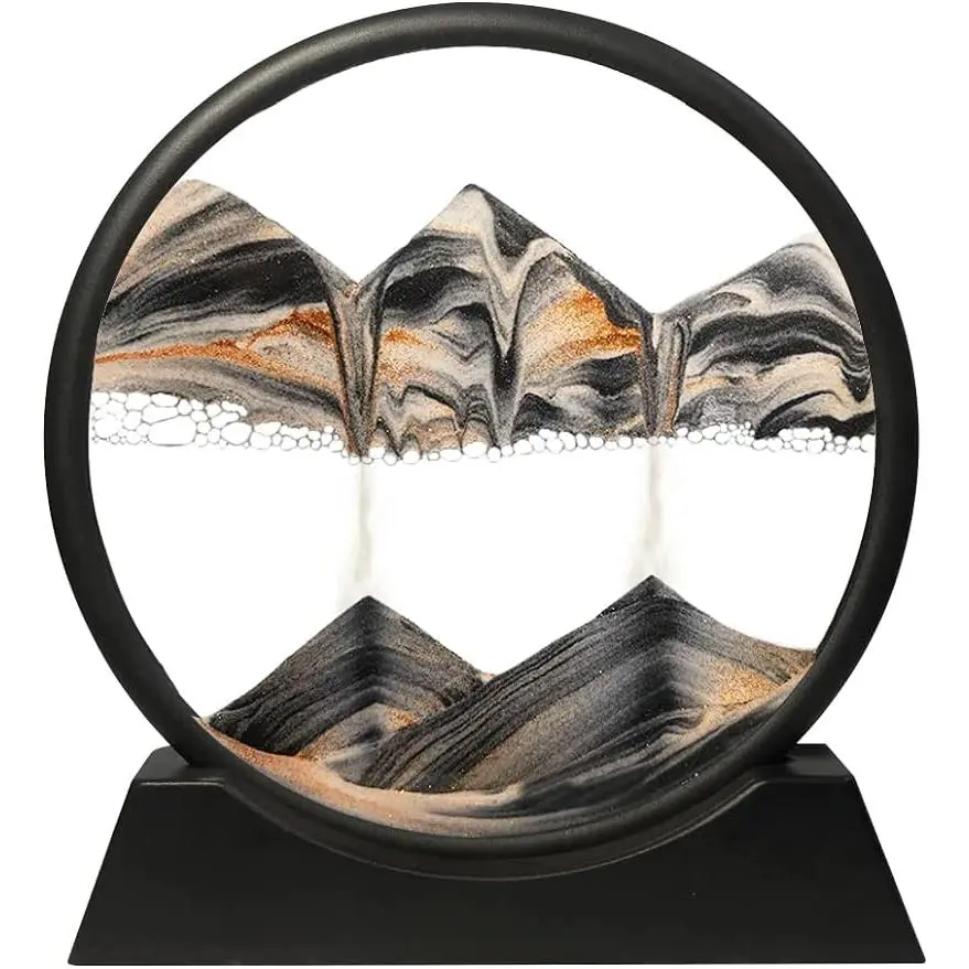 MIUVA Ocean Art Landscape Painting Ornaments, Moving Sand Art Picture Sandscapes in Motion, Round Glass 3D Deep Sea Art for Adult, Large 7 Inch Desktop Figurines, Calming Home Decor | Deals For You, Mid Year Sale, Restock, Summer Wins