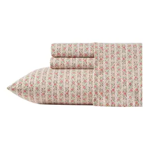 Laura Ashley Marta Stripe Pink Twin Sheet Set