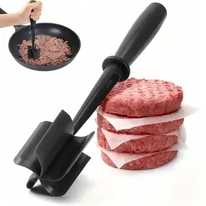 Heat Resistant Meat Chopper, Durable Beef Masher with 5 Curved Blades Kitchen Tools & Non-Stick Burger Grinder - Easy Cooking Minced Meat with Burger Cutter