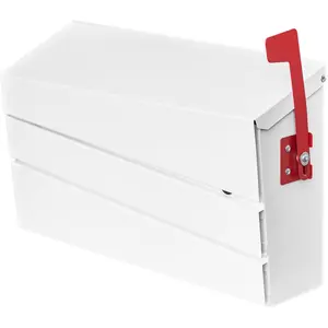 White Wall-Mount Mailbox, Modern Large Capacity Drop Mailboxes for Outside, Rust-Proof Galvanized Steel  Box with Flag (No  Locking)