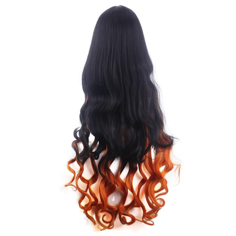 Anime Kamado Yellow Wigs Hair Cosplay Nezuko Hairs Cap Dye Gradient Long Curly Hair Halloween for Adult Woman