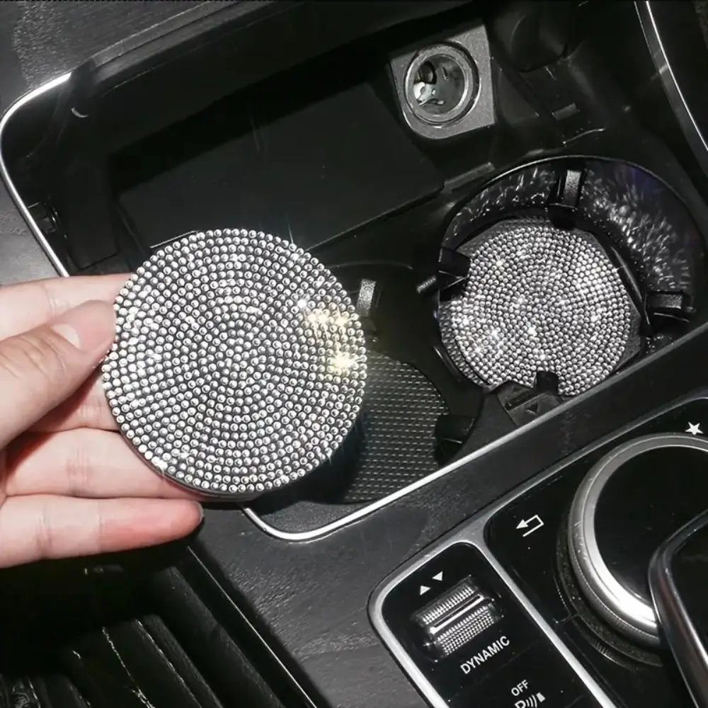 Bling Rhinestone Decor Coaster, 1 Set Round Anti-slip Cup Holder Decorative Cup Mat, Car Cup Holder Protective Coaster For Car Gift, Kitchen Gadgets