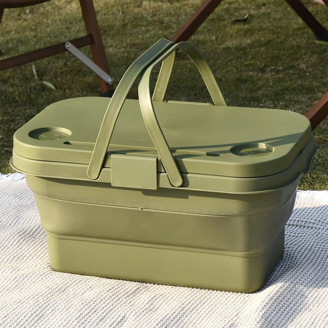 Fordable/Collapsible Picnic Basket Kit, Multi-Functional and Water-Proof Storage Basket Set with Table Lid for Camping, Outdoor, Home Storage, Food Storage, Valentine Day, Thanks Giving,Christmas