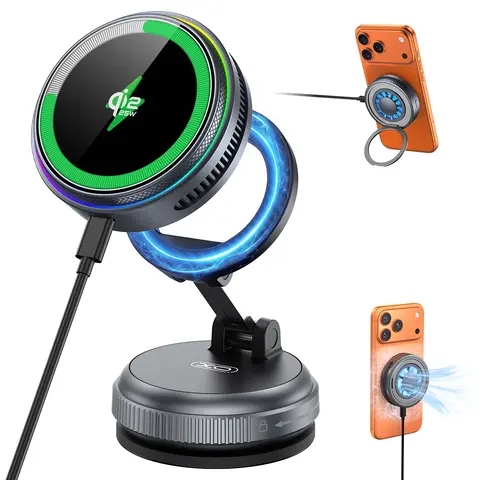 Qi2.2 Certified 25W Power Magnetic Phone Car Charger Lite - 360° Tilt Rotating Mount, Cooling Fan, LED Lights, AI Chip Heat Control, Advanced Heat Dissipation, 15W for Older iOS, Commute-Friendly for iPhone 17-12, Galaxy S25-S26