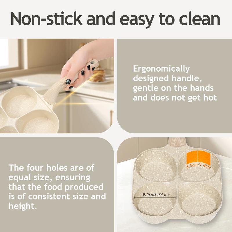 Non-Stick Egg Frying Pan 4-Hole Skillet with Handle for Gas Stove & Induction Easy Clean Kitchen Gadgets for Breakfast Eggs Toast Bread Food