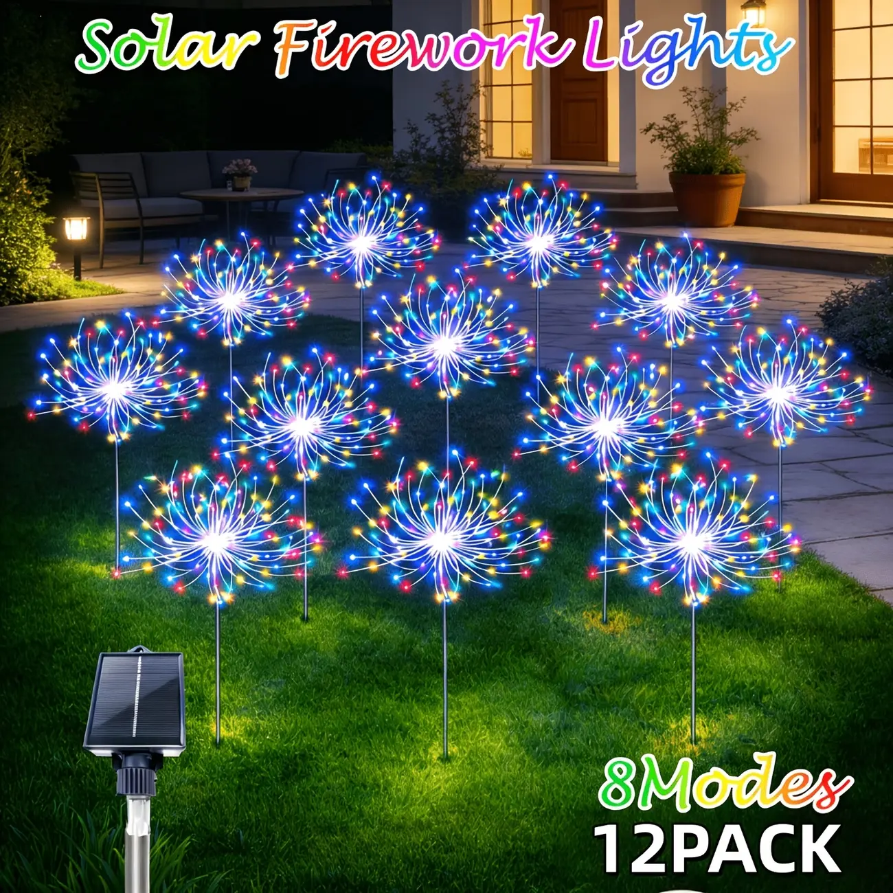 12 piece set -1 outdoor solar garden fireworks light, Christmas decoration fairy light, multi-color, IP65 outdoor waterproof garden light, 8 modes, outdoor solar light suitable for courtyard, garden, gifting and revival holiday decorations