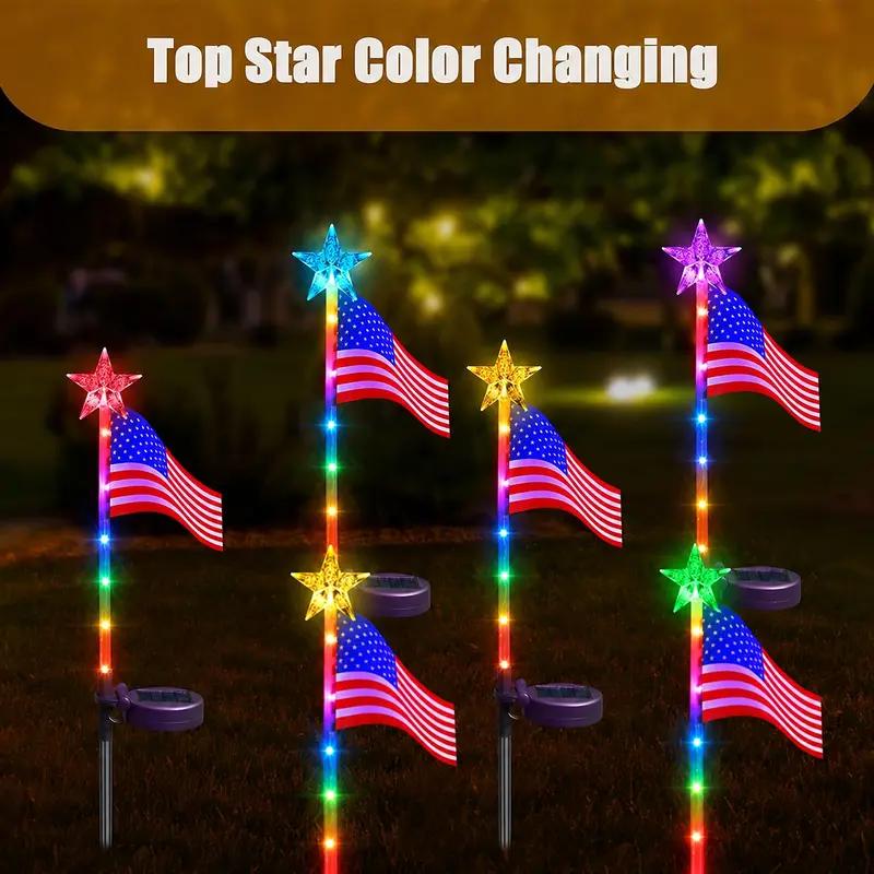 Solar American Flag Lights with 7-Color Changing Star LEDs, Patriotic Outdoor Decor for Fourth of July, Garden, Yard, Lawn & Patio Decorations Solar American Flag Lights with 7-Color Changing Star LEDs, Patriotic Outdoor Decor for Fourth of July, Garden, Yard, Lawn & Patio Decorations