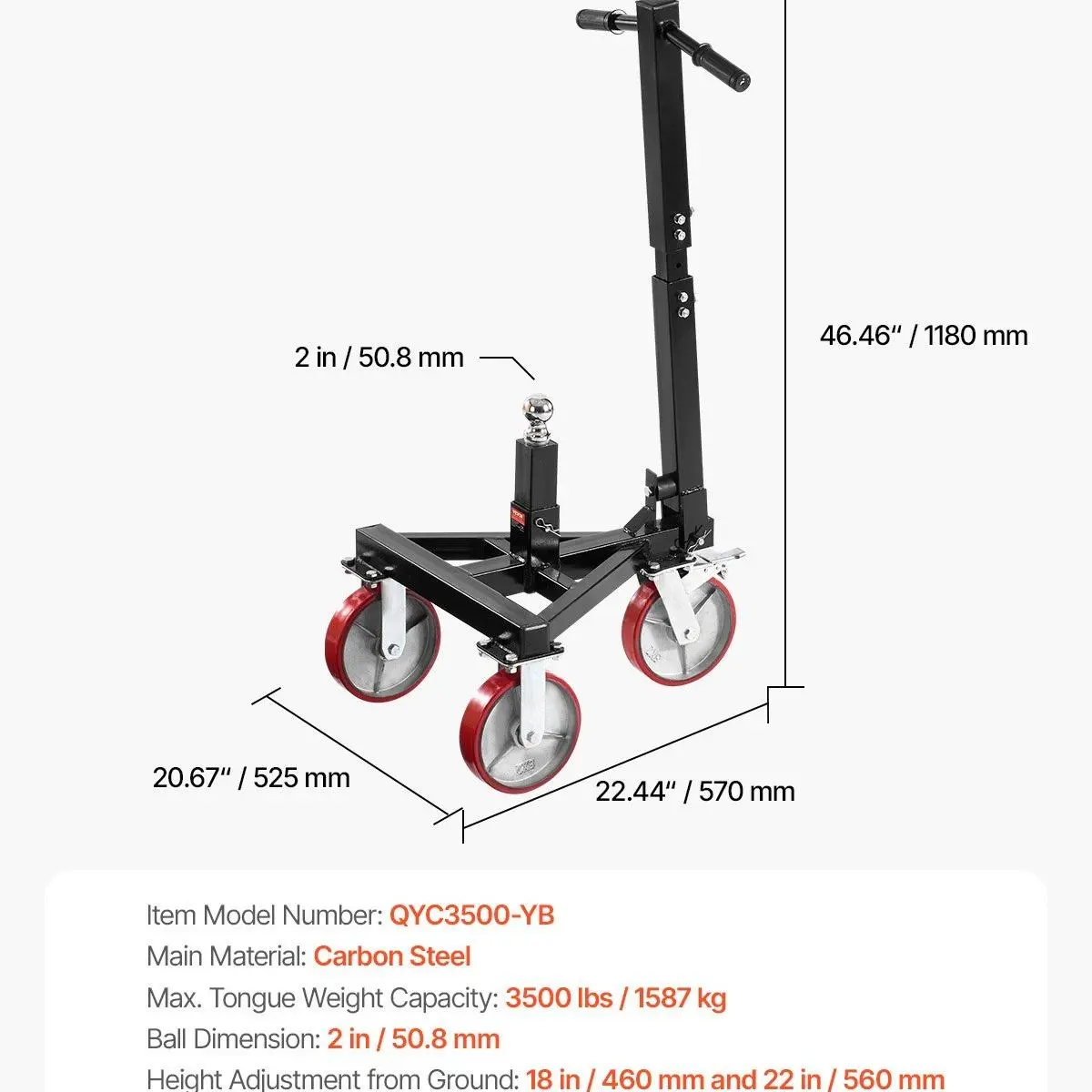 3500 lbs - 18'' / 22'' Height & 8'' Solid Swissel