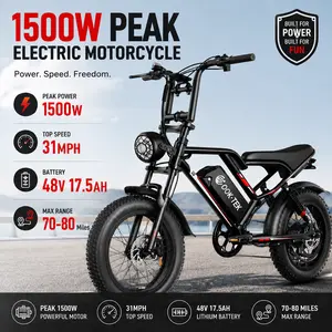 Electric Bike for Adults Peak 1500W, 31MPH,48V 17.5AH, E-Bike,35-45 Miles Electric Motorcycle, 20" Fat Tire Dirt Bike, UL2849 All Terrain for Mountains, Snow, Sand, Road