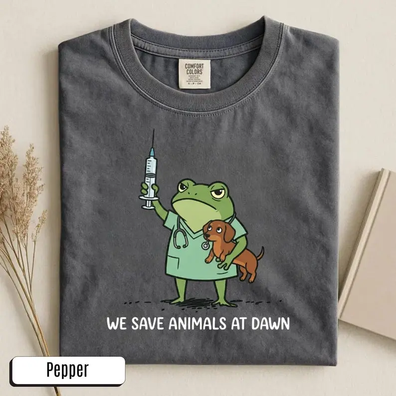 [MADE IN US] We Save Animals At Dawn Comfort Colors Tshirt, Veterinary Clinic Shirt, Funny Frog Vet Gift, Vet Tech Tee, Veterinarian Student Gifts
