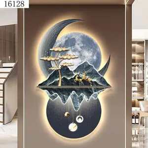 Corridor wall lamp modern light luxury creative minimalist landscape elk mural crystal ceramic wall painting lamp
